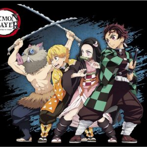 Demon Slayer Square Mouse Pad Precision Speed and Non-Slip Rubber Base 8" Across Features Tanjiro, Nezuko, Zenitsu & Inosuke Anime Manga Office Desktop Accessories Gift